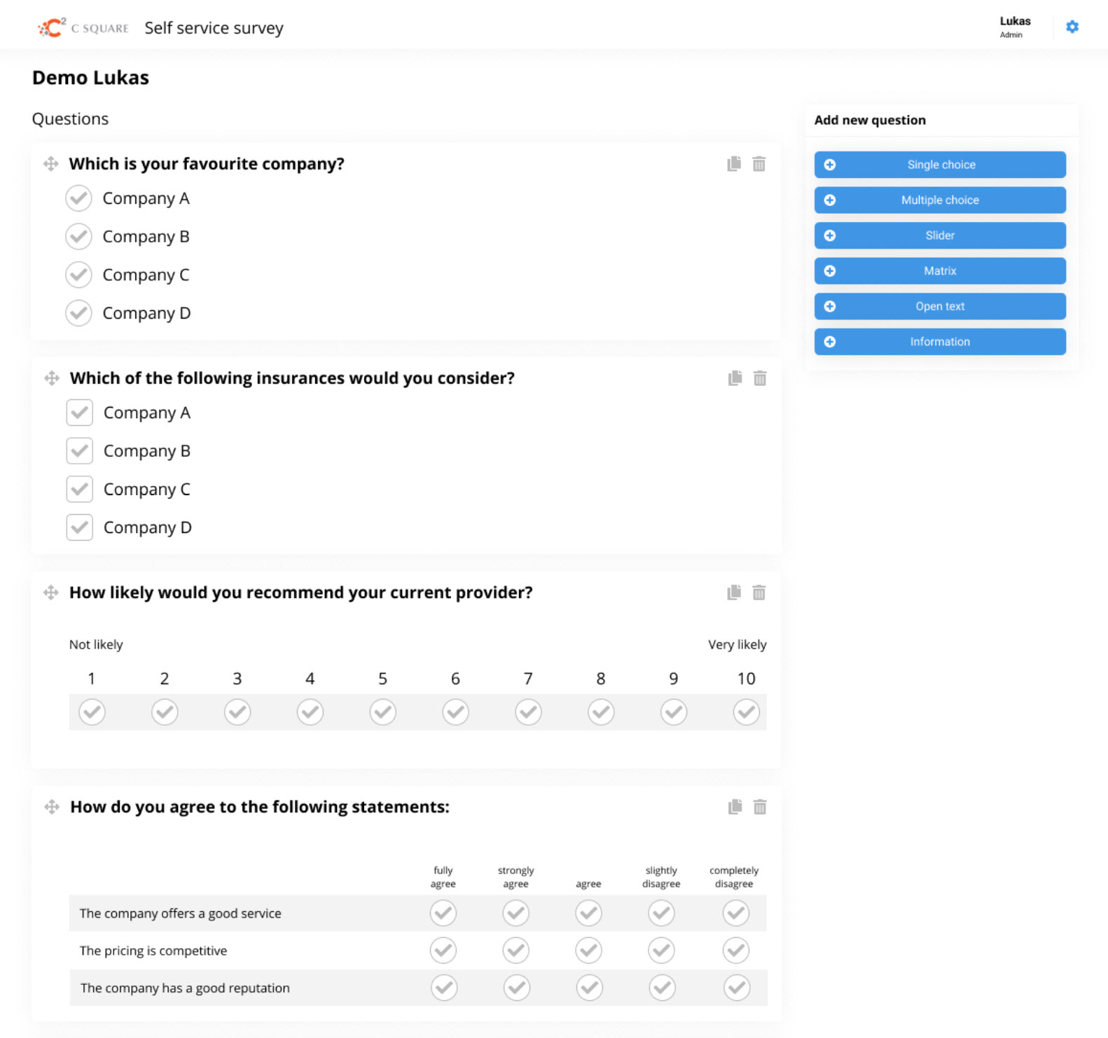 Screenshot Self Service Survey